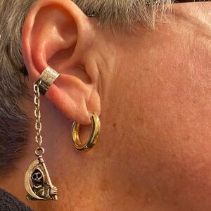 Silver Cuff Skull Dangle Earrings